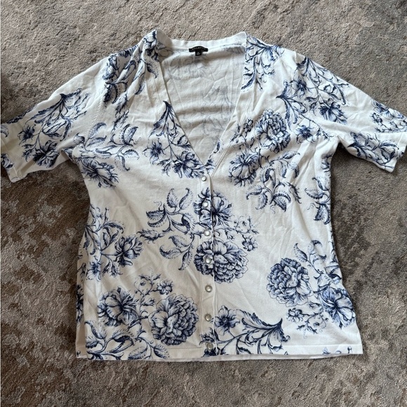 Talbots Cream short Sleeve Button Down sweater - Picture 9 of 12